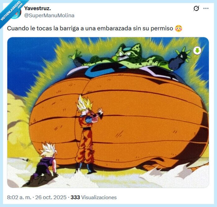 dragon ball,embarazada,tocar,tripa,cell,goku