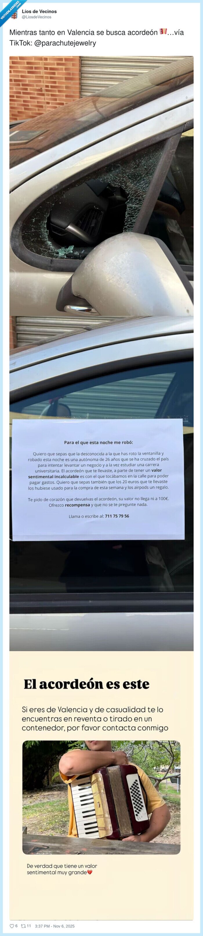 acordeón,robo,coche,valencia