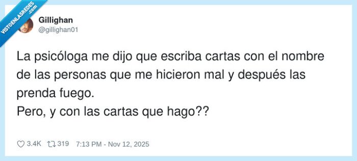 psicóloga,cartas,fuego,sarcasmo