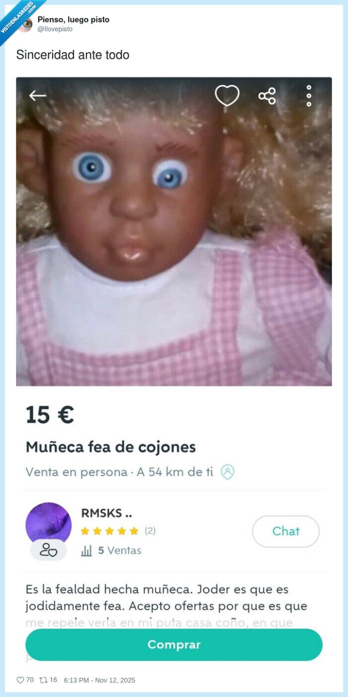 muñeca,fealdad,venta,ofertas,15euros,wallapop