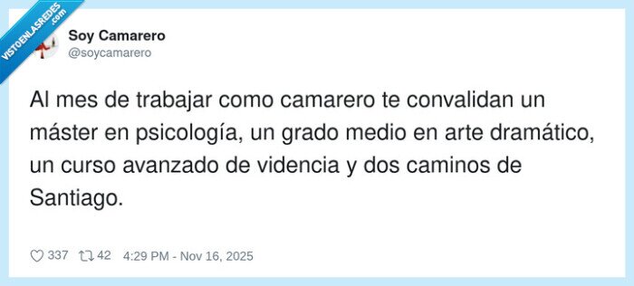 camarero,psicología,arte dramático,Camino de Santiago,experiencia laboral