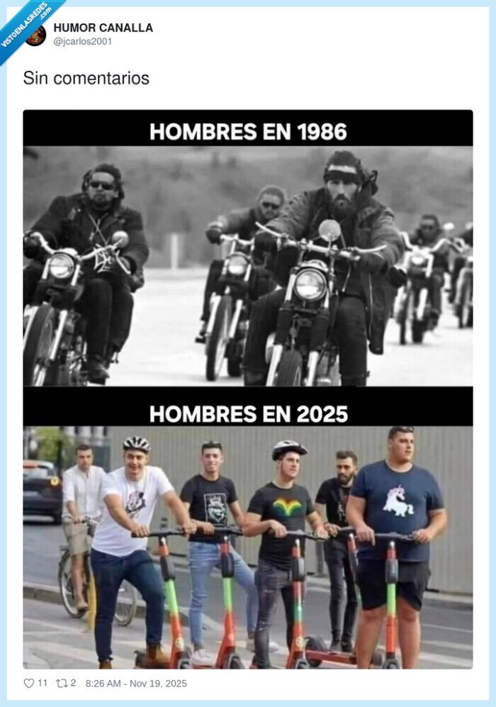 motos,patinetes,evolución,hombres,1986vs2025