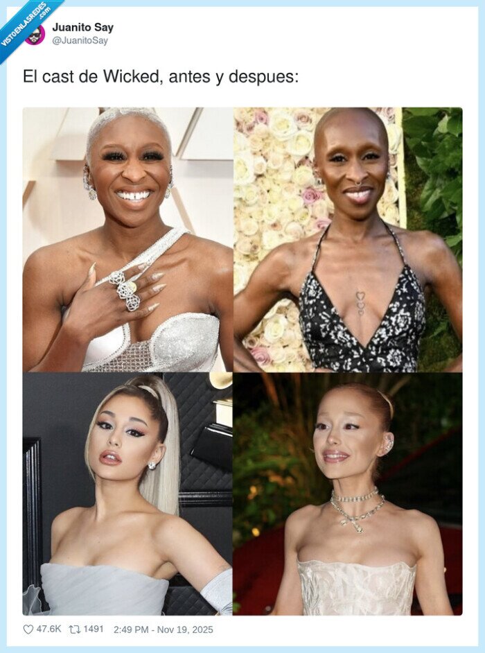 Wicked,cast,comparación,cambios,estilo,actrices,deterioro,ariana grande