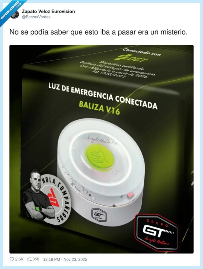 luz emergencia,baliza v16,dgt,triangulo emergencia,grupo gt,angel gaitan