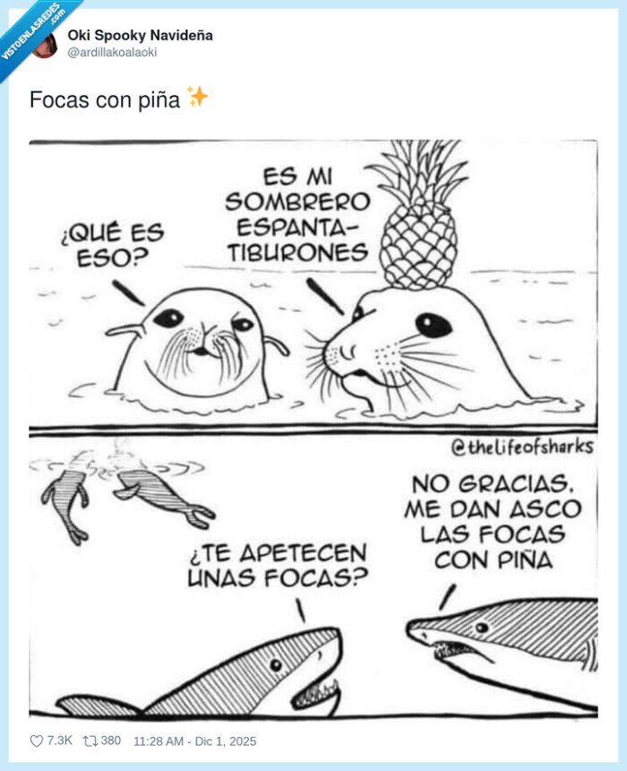 focas,piña,tiburones,sombrero,asco