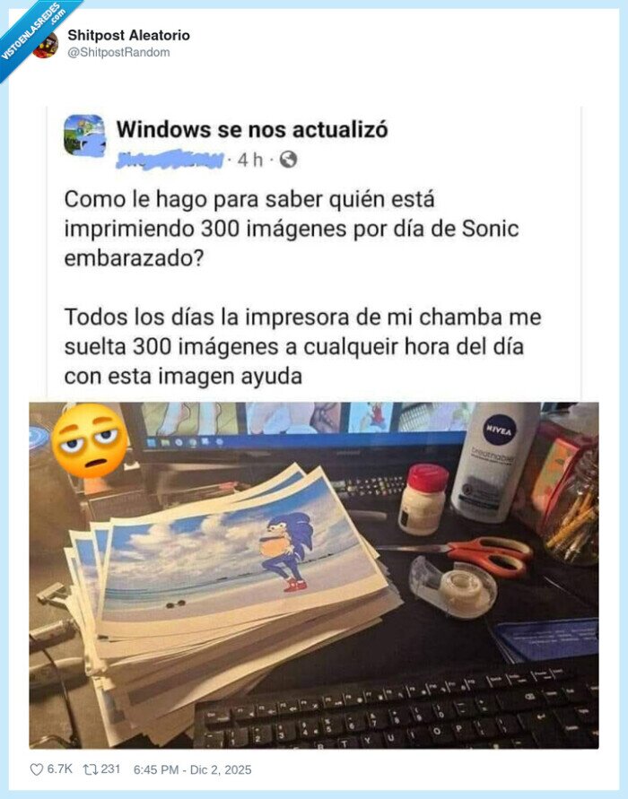 Sonic,embarazado,impresora,oficina,misterio