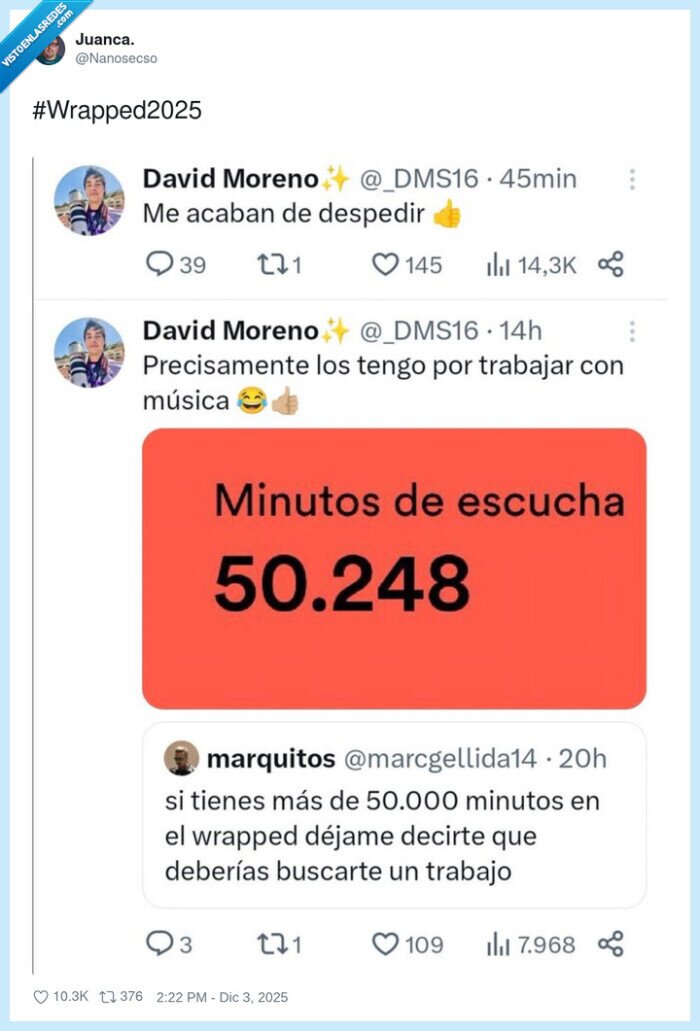 Wrapped2025,minutos,música,despido,trabajo,spotifyWrapped