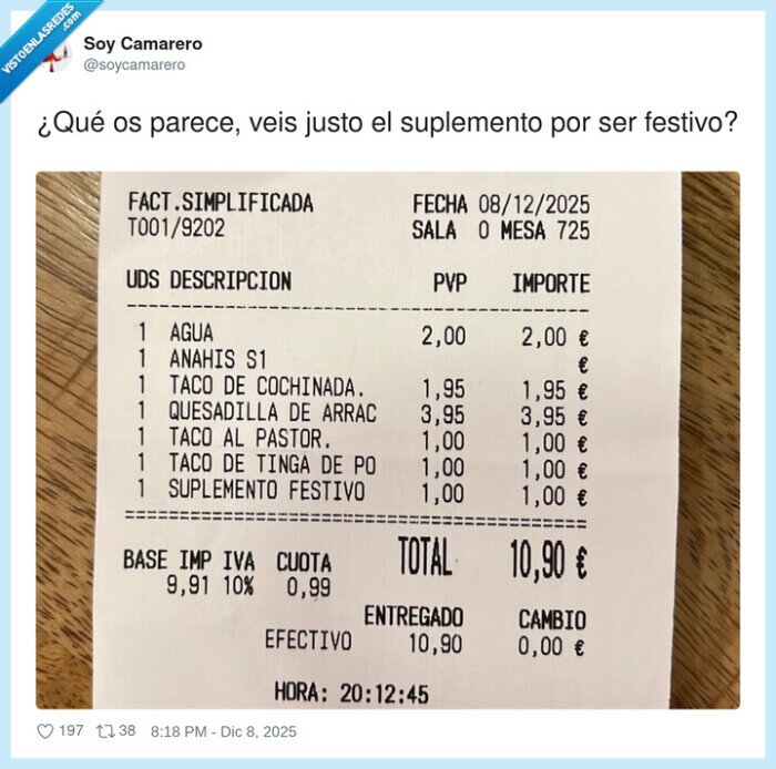 factura,suplemento,festivo,restaurante,cómico