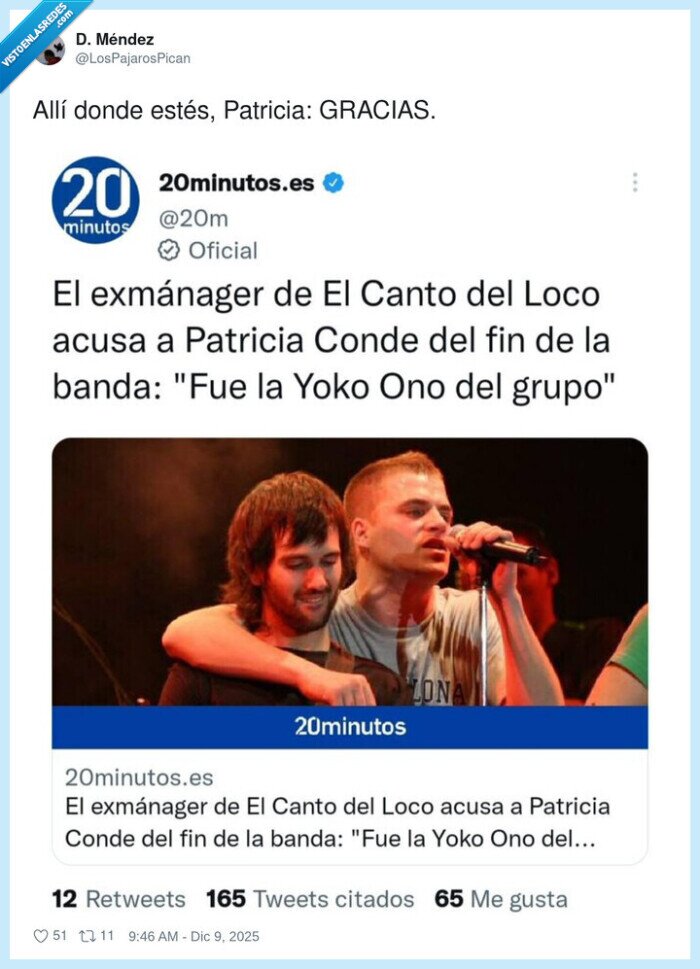 ElCantoDelLoco,PatriciaConde,YokoOno,exmánager,banda