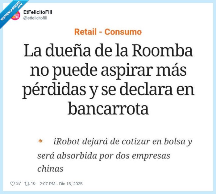 iRobot,bancarrota,Roomba,adquisici&oacute;n,empresas chinas