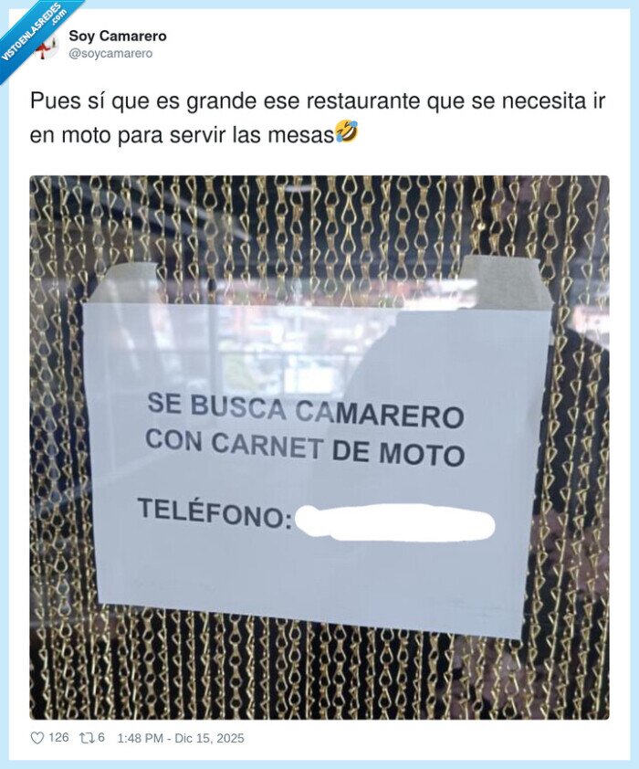 camarero,moto,restaurante,oferta,trabajo