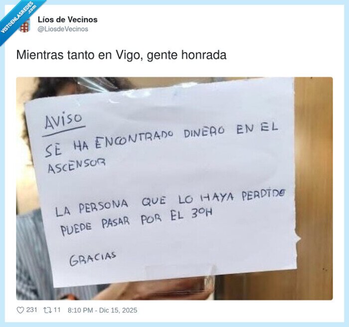 aviso,dinerohallado,ascensor,honestidad,vigo