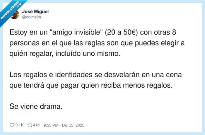 amigo invisible,regalos,drama,cena,intercambio