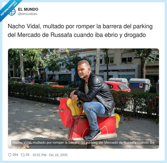 nacho vidal,multa,barrera,parking,borracho