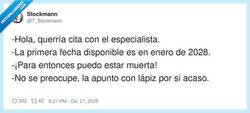 Enlace a Sanidad pública: pida cita con antelación, tipo reencarnación mínimo, por @T_Stockmann