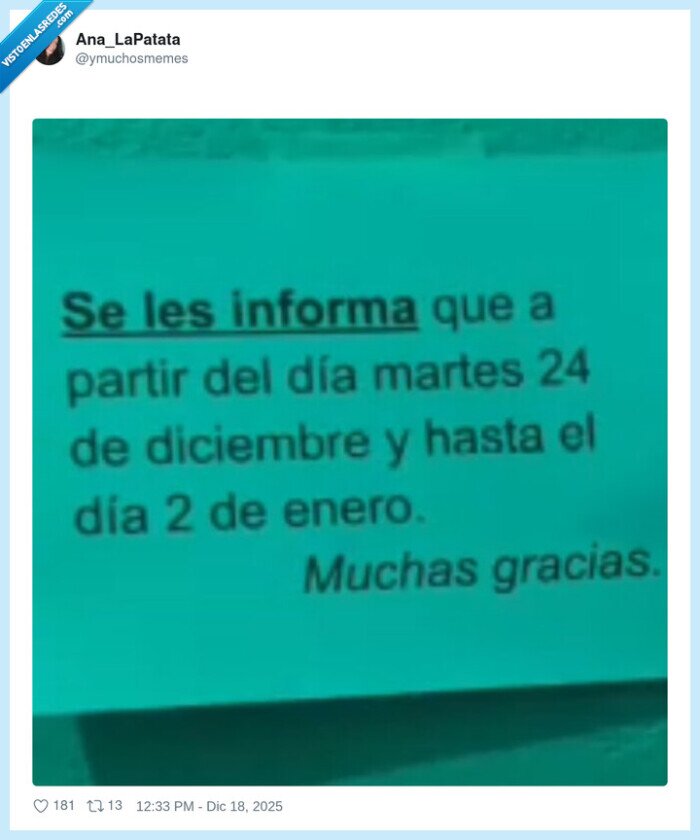 notificaci&oacute;n,feriados,Navidad,A&ntilde;o Nuevo,cierre