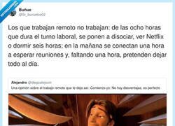 Enlace a Mi jefe describiendo el teletrabajo como si fuera un crimen y yo: “sí, sí… ¿tienes algo para firmar o sigo con mi ‘reunión’?”, por @Sr_bunue