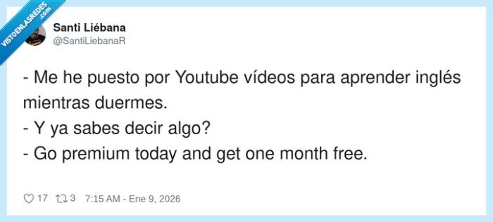 1712071 - Aprendiendo inglés mientras duermo: nivel anuncio de YouTube, por @SantiLiebanaR