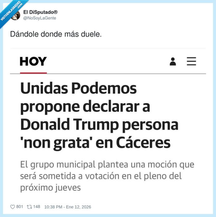 1712307 - Trump ya no duerme: le han vetado en Cáceres, el verdadero golpe geopolítico, por @NoSoyLaGente