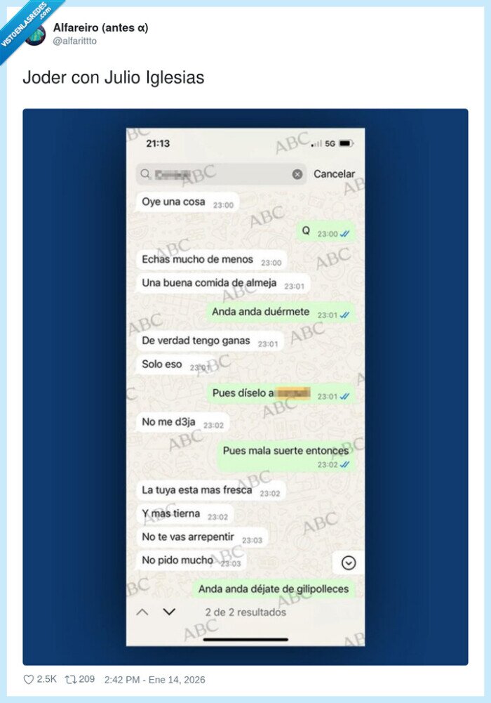 1712516 - Se lía bien liada, empiezan a salir a la luz whatsapps de Julio Iglesias