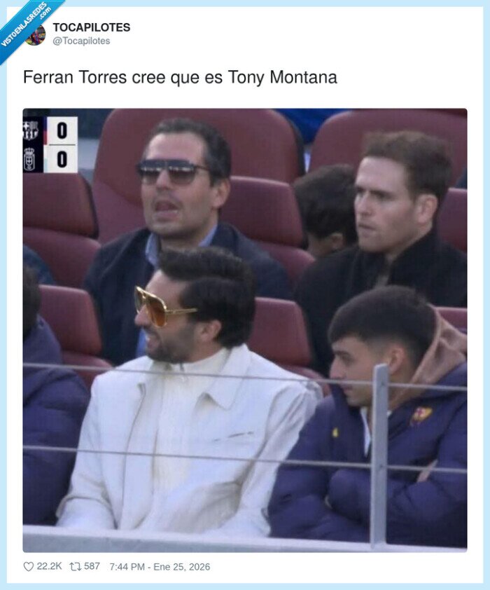 FerranTorres,TonyMontana,f&uacute;tbol,bancada,mimicra