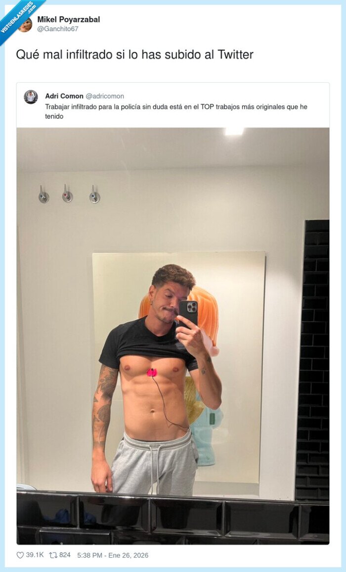 infiltrado,polic&iacute;a,selfie,m&uacute;sculos,trabajo