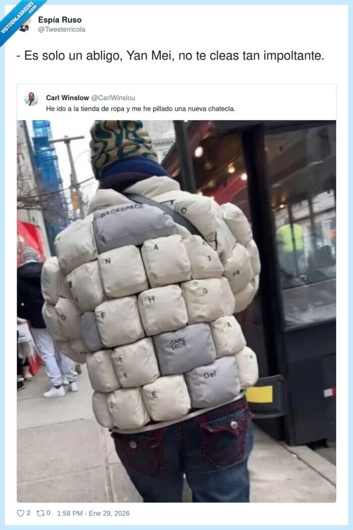 1713288 - Me pedí una chaqueta acolchada y me llegó el teclado del ordenador en talla XL, por @Tweeterricola