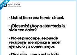 Enlace a El médico: “cambia hábitos” — Yo: “perfecto, dolor crónico entonces”, por @ymuchosmemes