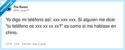 Enlace a Mi número me lo sé en 3-3-3; si me lo dices en 2-2-2-3 ya necesito traductor, por @the_raven77