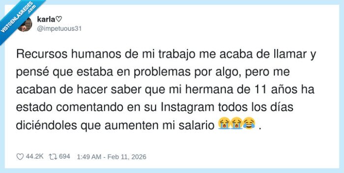 hermana,salario,instagram,trabajo,sorpresa