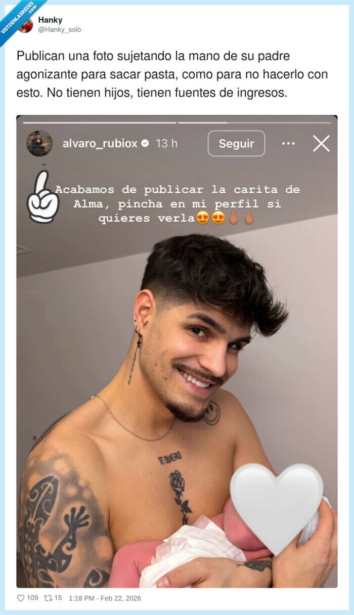 agonizante,hija,bebe,influencer,publicar,ingresos