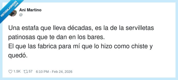 servilletas,bares,estafa,resbalones,hosteler&iacute;a
