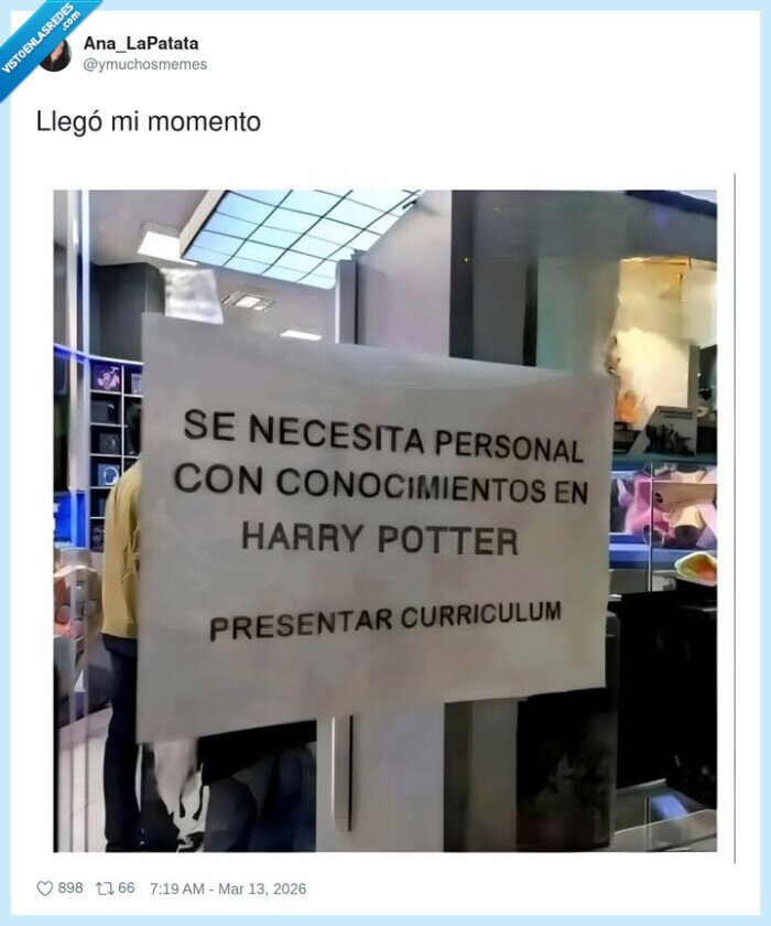1719758 - Por fin una oferta donde “expelliarmus” cuenta como experiencia laboral, por @ymuchosmemes