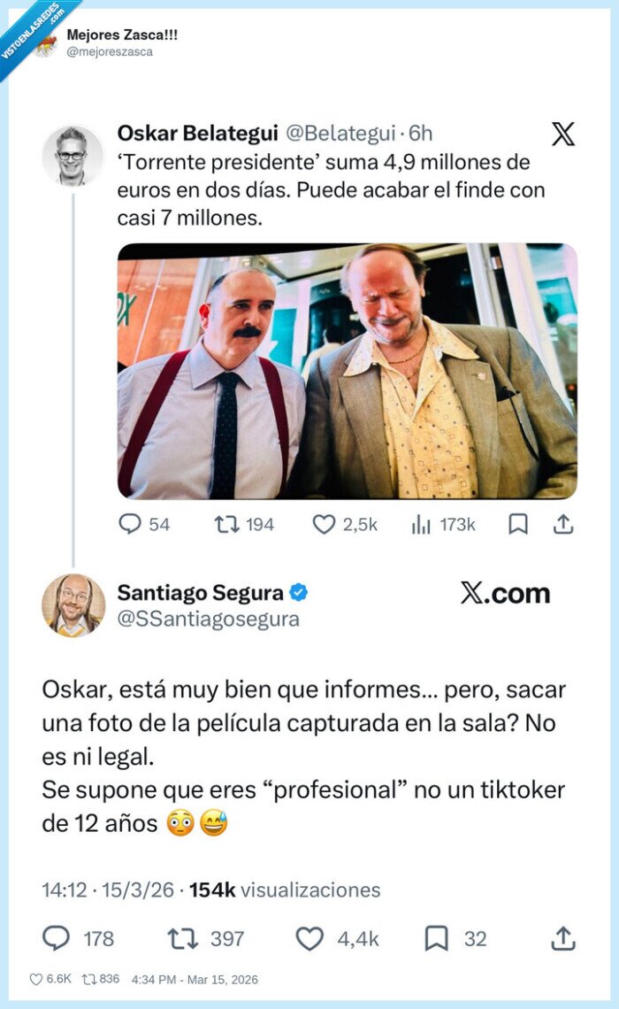 1719877 - El zasca de Santiago Segura a este pseudo-periodista piratilla