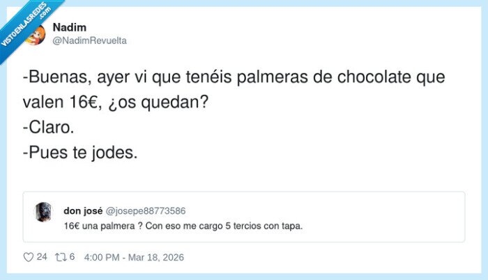 palmera,chocolate,precios,bar,tercios