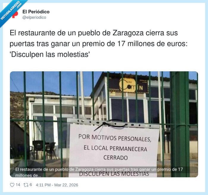 loter&iacute;a,restaurante,cierre,Zaragoza,cartel