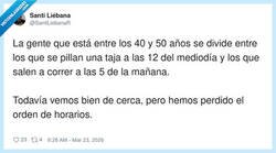 Enlace a Con 45 años puedes madrugar para correr o para empezar la taja: lo que no puedes es mantener un horario normal, por @SantiLiebanaR