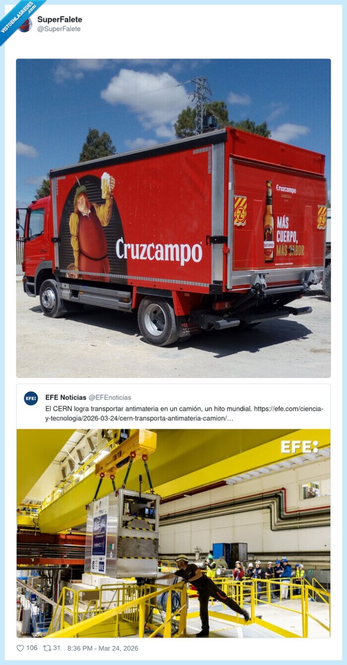 CERN,antimateria,cami&oacute;n,Cruzcampo,log&iacute;stica