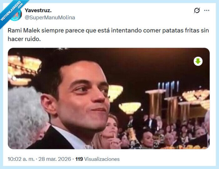 rami malek,patatas,comer,ruido