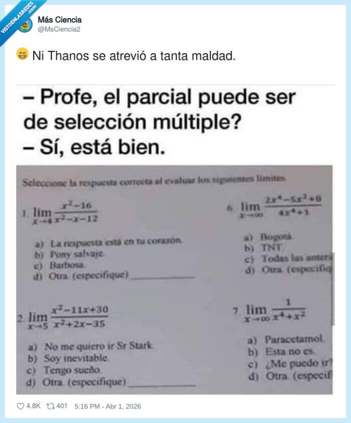 examen,matem&aacute;ticas,universidad,thanos,trolleo