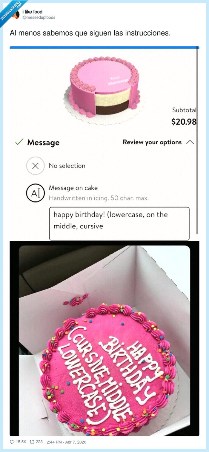 tarta,cumplea&ntilde;os,instrucciones,malentendido,pasteler&iacute;a