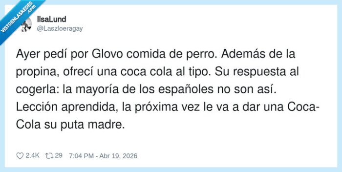 Glovo,comida-perro,propina,Coca-Cola,lecci&oacute;n