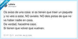 Enlace a El repartidor no se rinde si le dices que no estás: lo toma como reto personal, por @Chuliplus