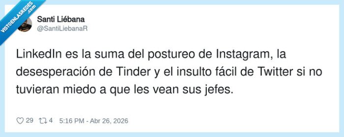 1725949 - LinkedIn: donde insultas en modo “oportunidad de mejora” por si lo lee tu jefe, por @SantiLiebanaR