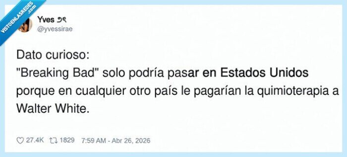 BreakingBad,WalterWhite,quimioterapia,sistema sanitario,EEUU