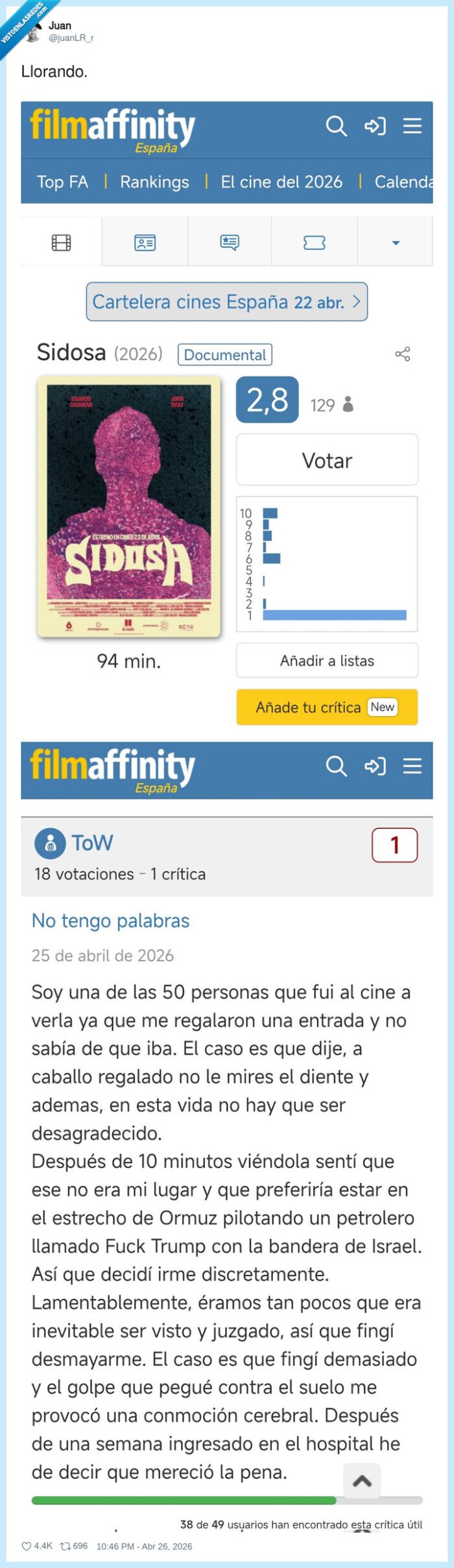filmaffinity,cine,critica,documental,verg&uuml;enza,sidosa