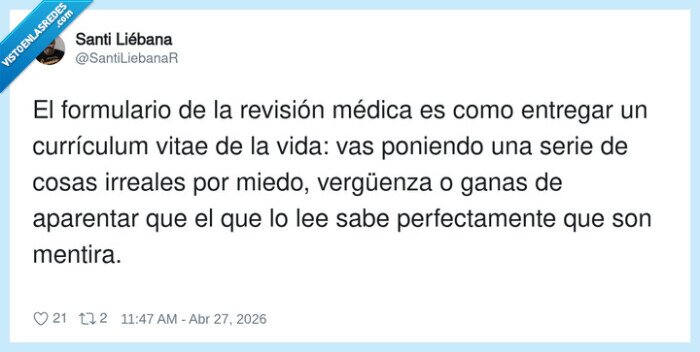 revisi&oacute;n m&eacute;dica,curriculum vitae,mentira,miedo,verg&uuml;enza