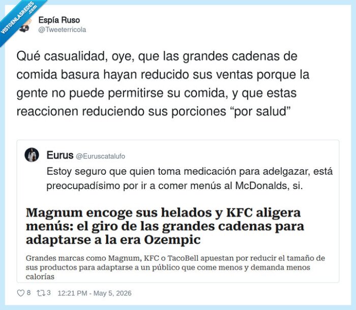 Ozempic,McDonalds,KFC,porciones,inflaci&oacute;n