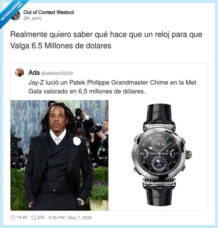 reloj,Patek Philippe,Jay-Z,Met Gala,valor