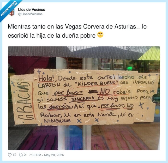 cartel,robos,tienda,asturias,kinder